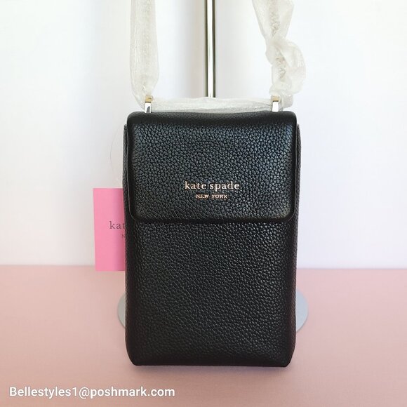 KATE SPADE Bradley North/South Pebbled Leather Phone Crossbody- Black color πβ - Picture 2 of 16